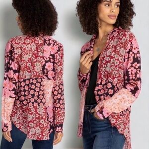 JOHNNY WAS Flora Mix Print Button-Up Cotton Shirt